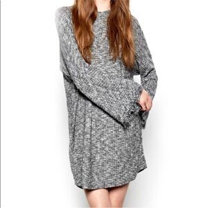 NWT Revolve x Michael Lauren Oversized Raw Hem Bell Sleeve Mini Dress Grey XS